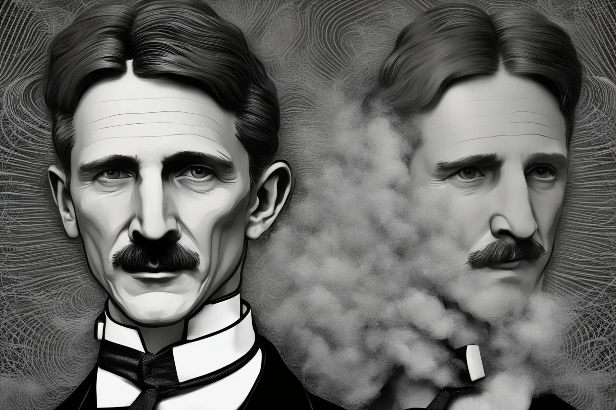 Nikola Tesla lifelike in the style of 3-d