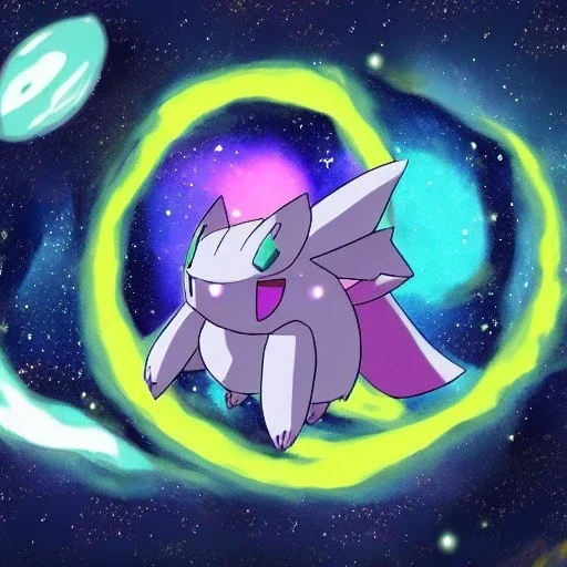 scene of space beast in the cosmos in pokemon style