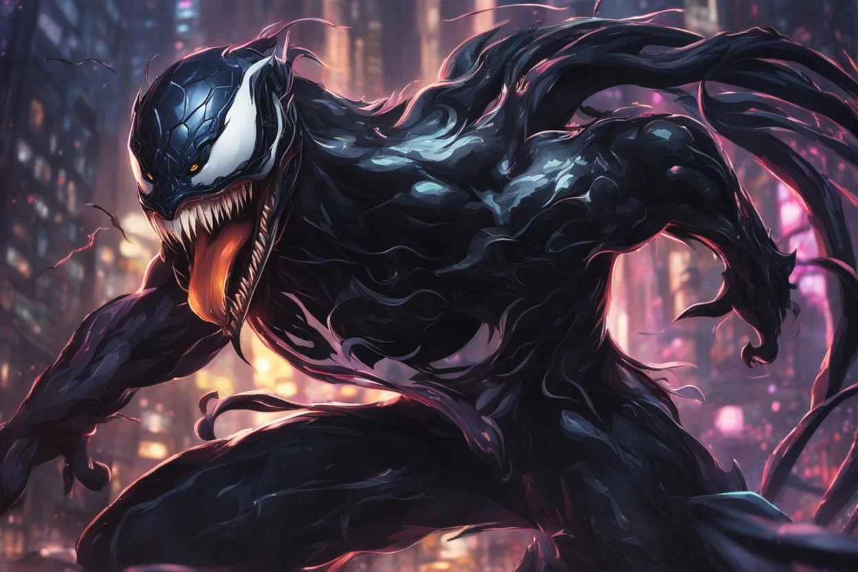 Venom kindred in 8k solo leveling shadow artstyle, machine them, close picture, rain, neon lights, intricate details, highly detailed, high details, detailed portrait, masterpiece,ultra detailed, ultra quality