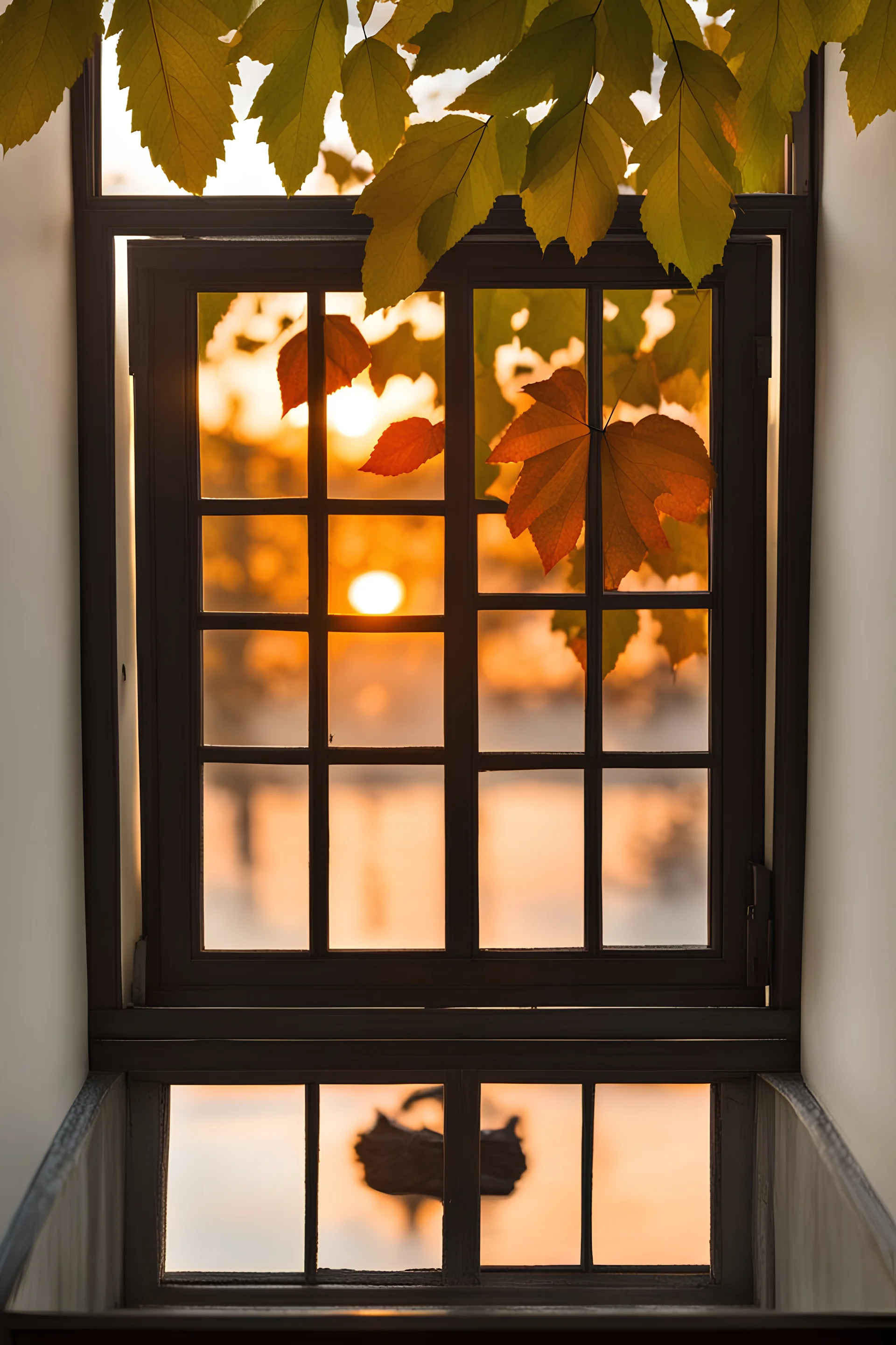 Sunset, leaves, window