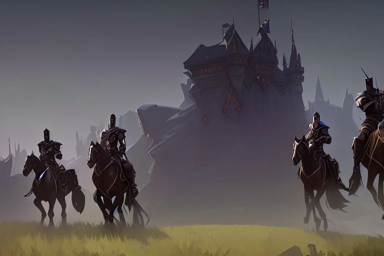 mounted knights in front of the wizard castle