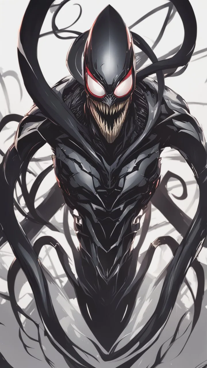 Venom with no eyes mix with machine in solo leveling shadow artstyle, cyberpunk them, intricate details, highly detailed, high details, detailed portrait, masterpiece,ultra detailed,best quality