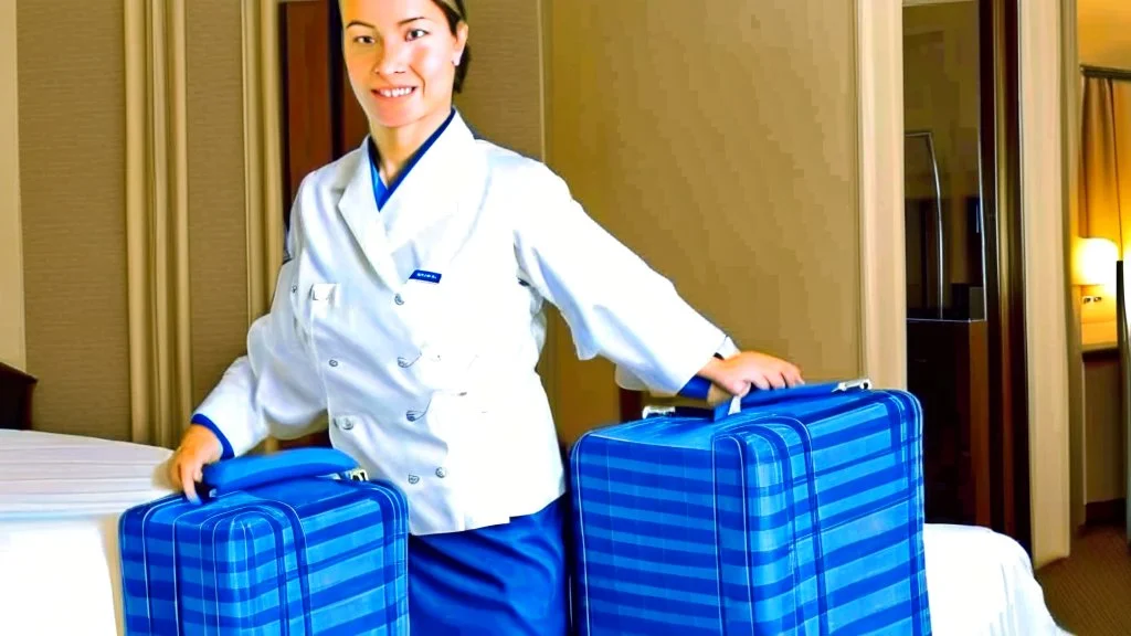 guilty looking hotel housekeeping stealing someone's baggage