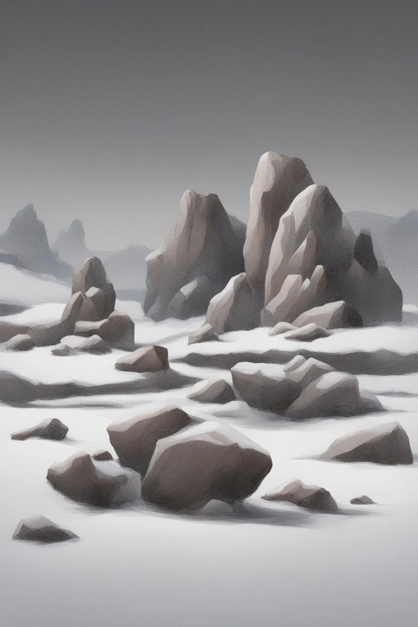 Drawn rocks on a snowy landscape