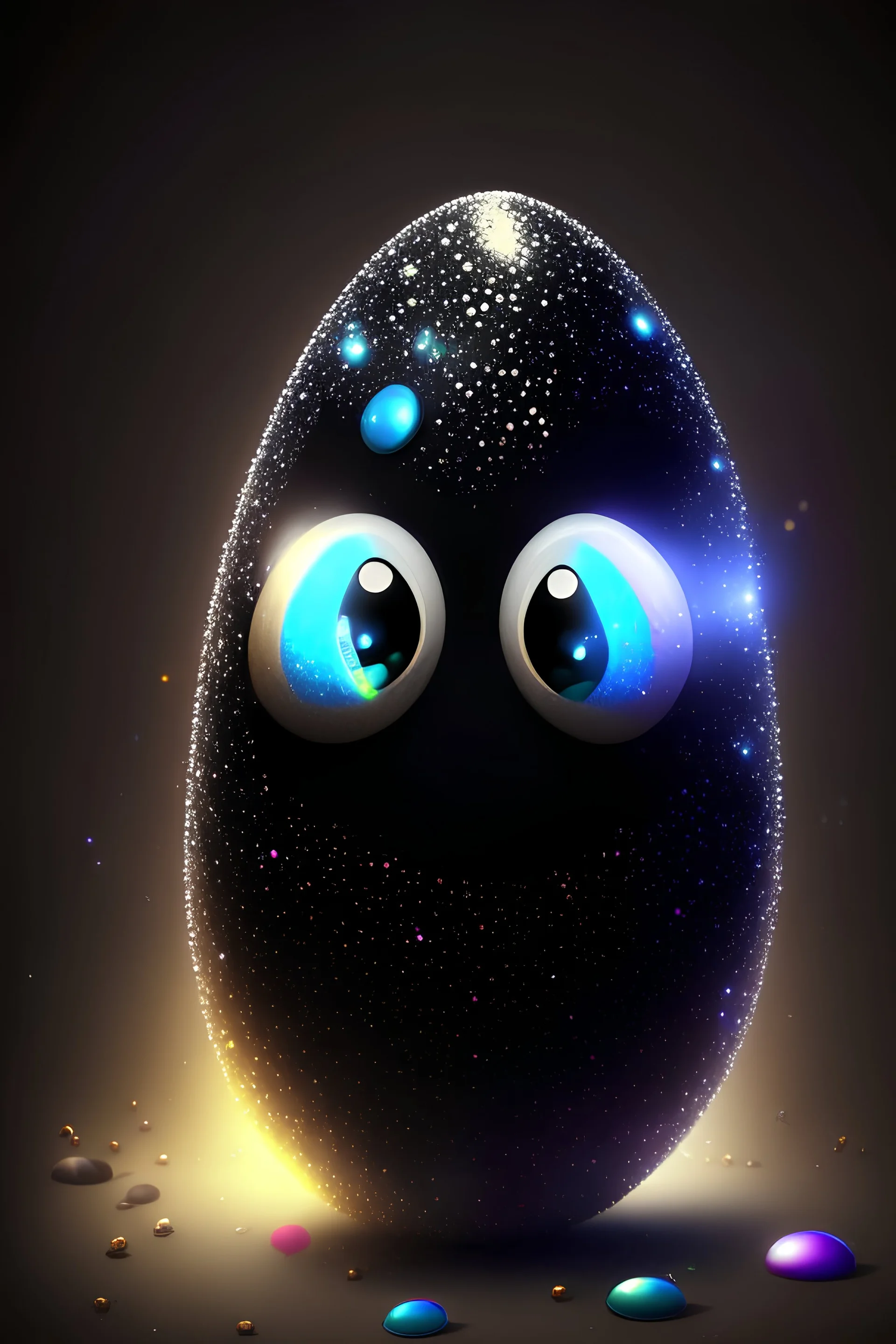 Cartoon egg pfp character alien dark glitter light