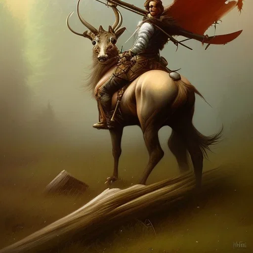 frank frazetta style, hunter with bow, forest in the distance