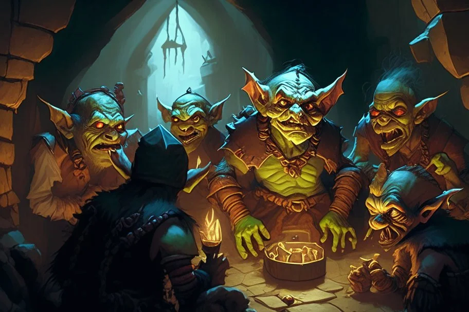 A dungeon full of goblins staring at a dnd party