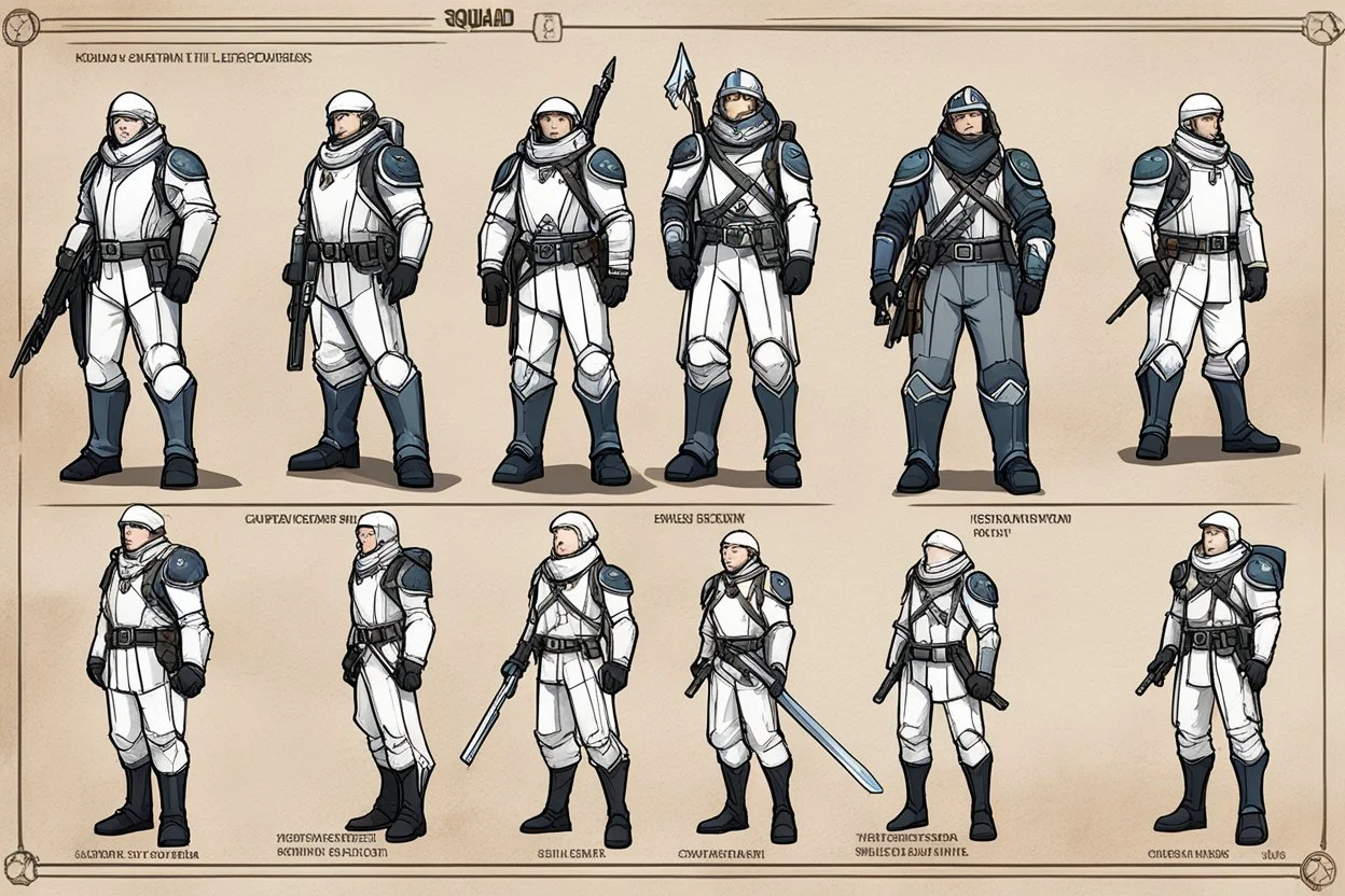 concept sheet for a squad of explorers: These four head divisions (Kadivs) + lieutenant are essentially the second in commands, serving just beneath the Captain. They monitor and check up on the crews (men and women), execute Captain's orders, and propose initiatives to higher ranks. And if Captain is not present, Kadivs report themselves to Lieutenant who serves as Caravan's firstmate. However, the exceptions usually occur in particularly elite caravan like 97 where Kadivs are known to be very