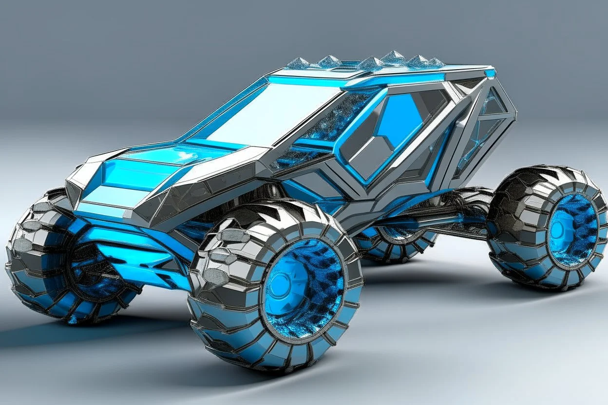 lowpoly highly symmetric metallic tracked atv with glass bubble roof