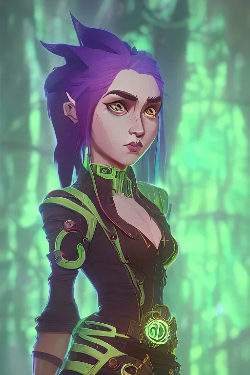 steampunk elf in a neon forest