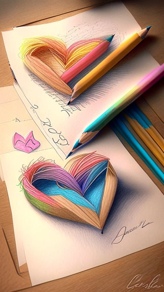 Drawing of love letters, realistic, colored pencils