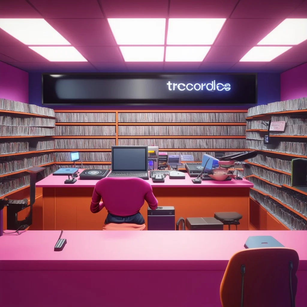 3-d render cartoonish classic inside a dj vinyll record shop record store