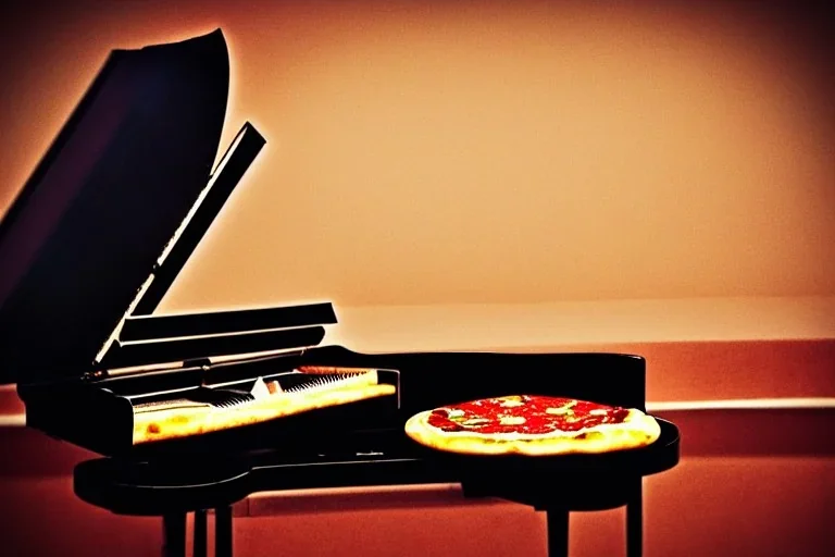 piano, pizza, guitar, night city