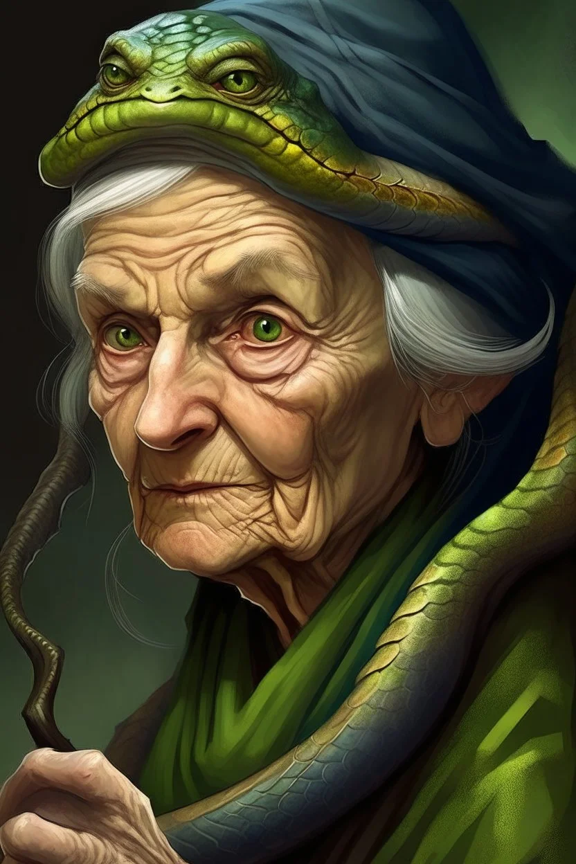 Old woman with a basilisk stare