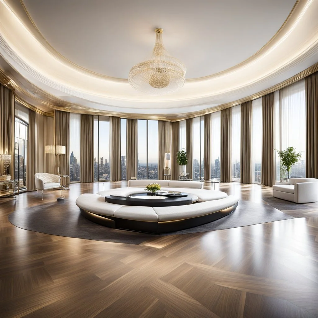 luxury room with luxury furniture ,with wide empty area in middle of floor for dancing