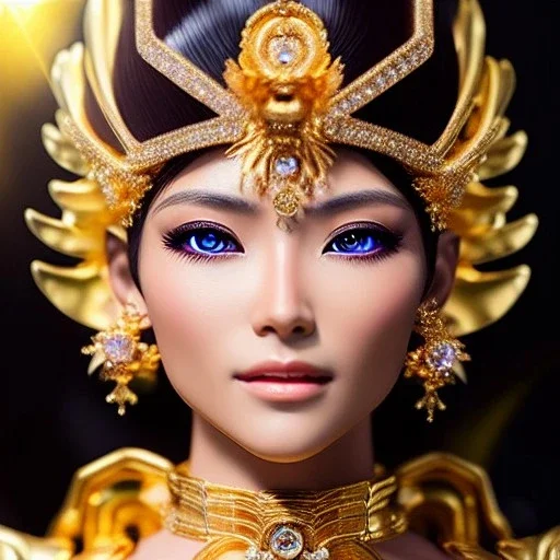 Ultra detailed realistic fullbody Portrait in oil on canvas of beautiful female character with gold armor(saint Seiya),extremely detailed digital painting, extremely detailed face, crystal clear eyes, mystical colors ,perfectly centered image, perfect composition, rim light, beautiful lighting,masterpiece ,8k, stunning scene, raytracing, anatomically correct, in the style of Sixfrid and KyuYong Eom and Steve Jung and Simon Bisley.