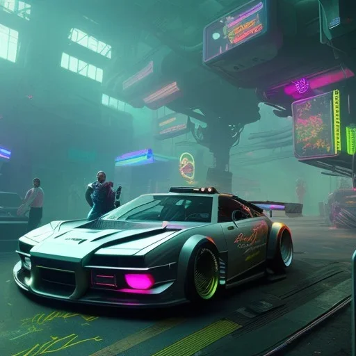 cyberpunk hyper car,cyberpunk 2077,center composition, ultra realistic,shiny, smooth, studio quality, octane render, Surrealism, Triadic colour scheme,glow-stick, ambient lighting,nightclub lighting, polaroid, 100mm, --ar 1:1 --v4