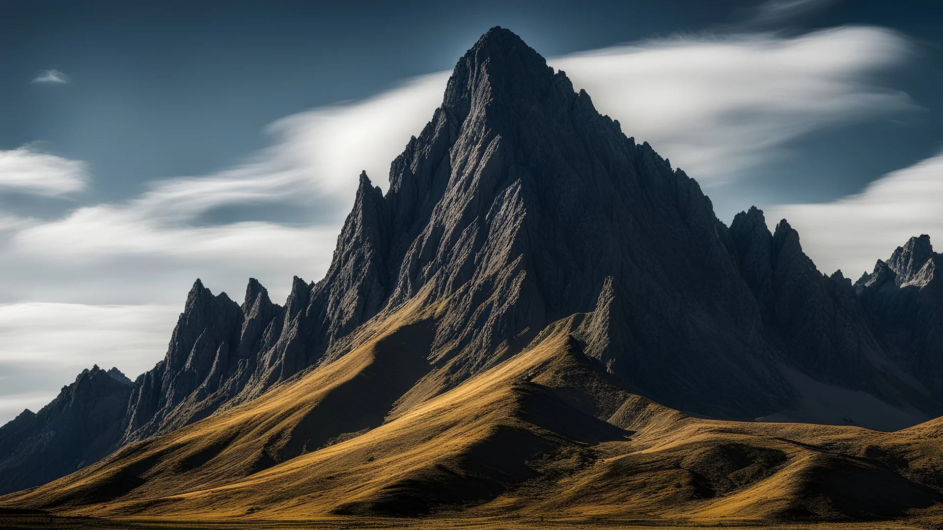 surreal, a strange looking mountain that has a weird chiseled rocky beard and a chiseled rocky mustache uncanny, deep shadows, random noise, (landscape focus:1.1),