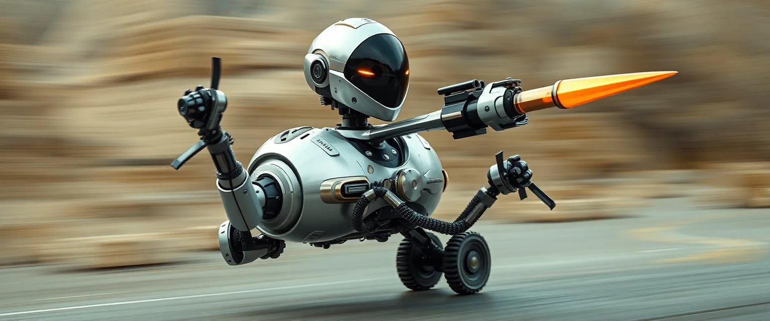 blind contour robot eel knight lancer shaving machine with no teeth, like space ship fighter jet massage master guru fast moving motion blur background, landing wheel gears
