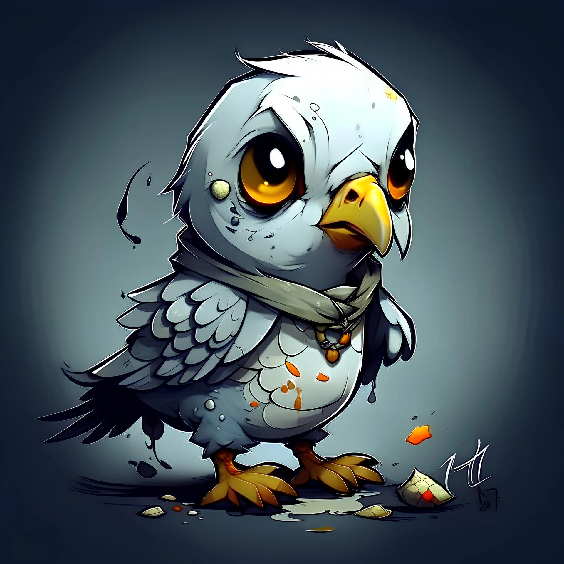 chibi 2d art man horror pigeon