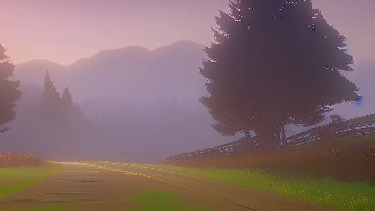 road winds between the hayfields and forest