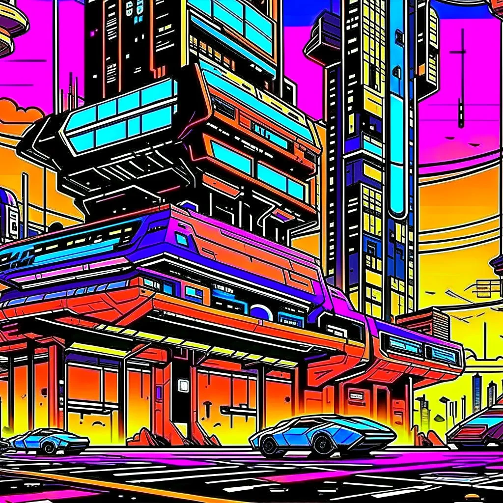 cyberpunk retro futuristic for comics from far away