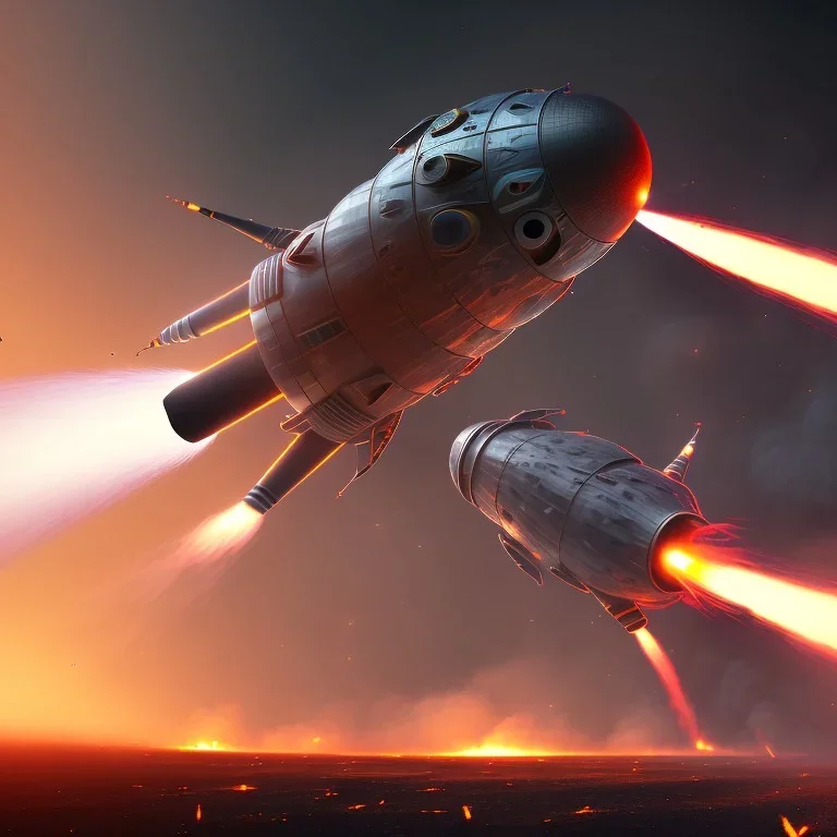 massive rocket ship during its launch from the ground| ground level full of fire and smoke| extreme long shot| centered| vibrant| massive scale| dynamic lighting| in mdjrny-v4 style