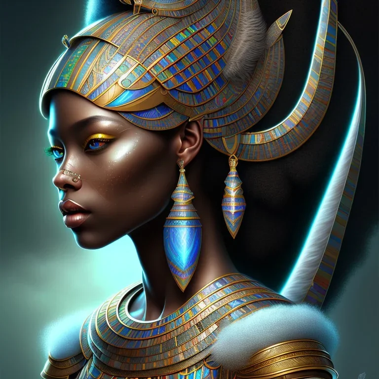 sango fantasy, fantasy magic, intricate, sharp focus, illustration, highly detailed, digital painting, concept art, matte, masterpiece head sexy view black African beauty black afro hair earth lady silver falcon head Egyptian princess