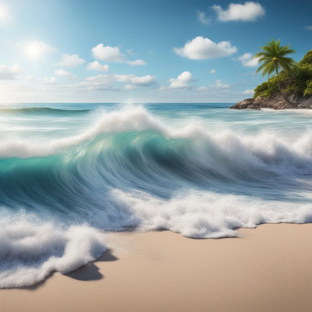 Hyper Realistic sea waves & seashore beach with blue sky