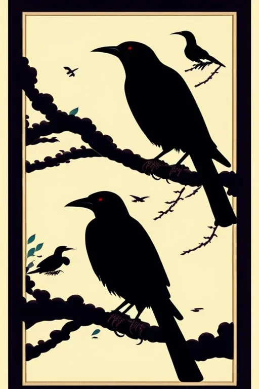  a group of crows that are on top of each other, a poster by Nōami, ukiyo-e, anime aesthetic, minimalist.