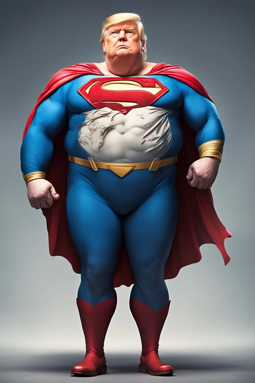 morbidly obese superman with donald trump's head and his fat hanging out of his shirt