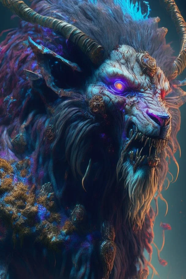 lion zombie goat alien,FHD, detailed matte painting, deep color, fantastical, intricate detail, splash screen, complementary colors, fantasy concept art, 32k resolution trending on Artstation Unreal Engine 5
