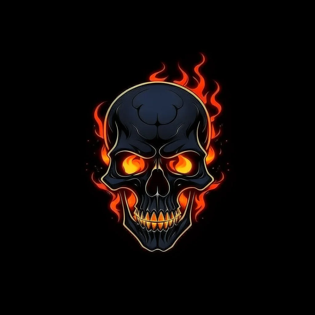 minimalistic burning skull flame cyberpunk logo