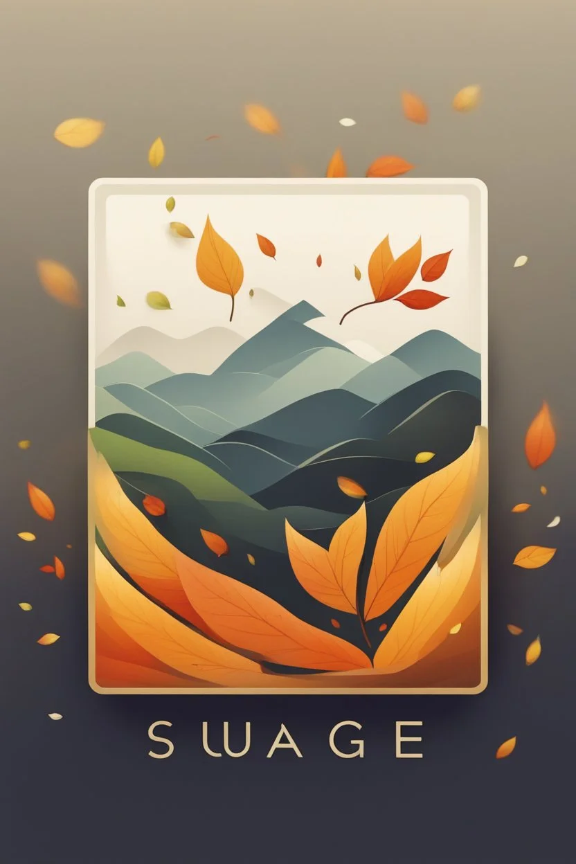 square logo , landscape with leaf fall, flying leaves