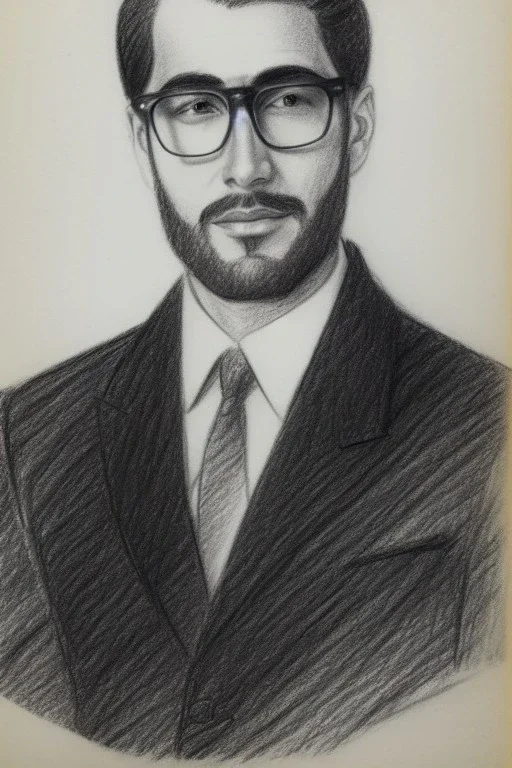 Pencil sketch of a Man with Glasses on lined paper