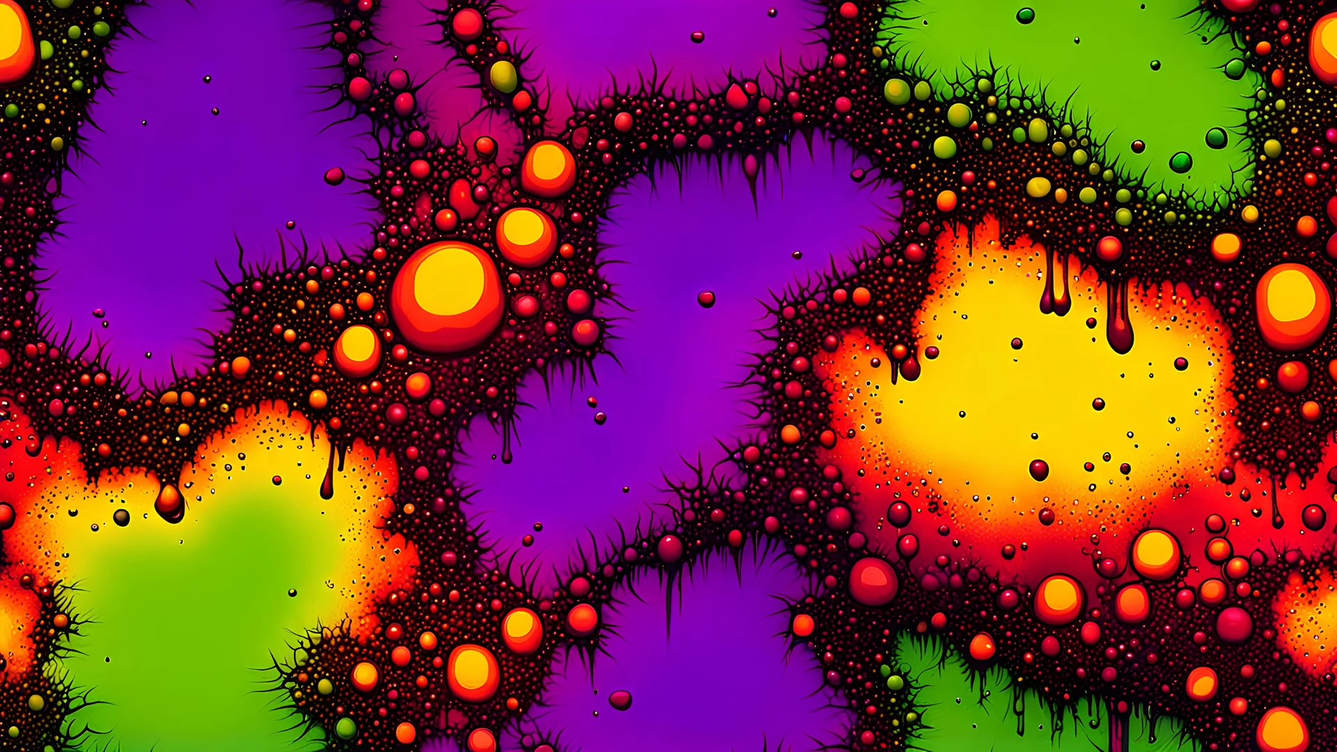 Horror Art of Abstract Porosity: Vibrant Porous Diseaased Pus Scabs Putrid Wet Oozing Texture Background Perfect for skin textures, Yellow, violet, green, and red tetradic colors.