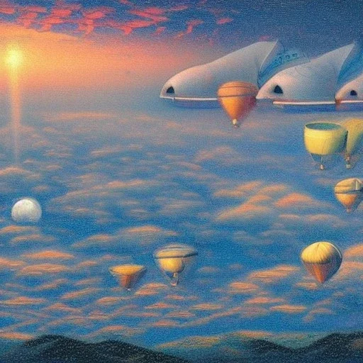 Aerostats and Zeppelins , microscopic image by electron microscope, art by Thomas kinkade