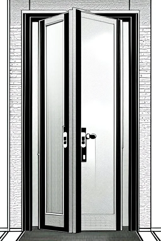 mysterious door, line arts, greyscale