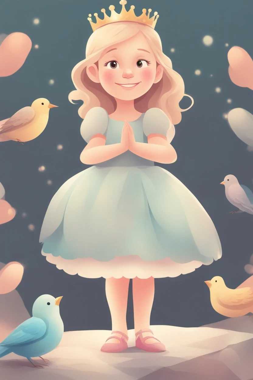 book cover for little girl wearing a princess costume re very happy, cartoon illustration style, 3D vector art, cute and quirky, fantasy art, water collor effect, bokeh, adobe illustrator, hand-drawn, digital painting, low-poly, soft lighting, bird's-eye view, isometric style, retro aesthetic, focused on the character, 4k resolution, photorealistic rendering, using cinema 4D