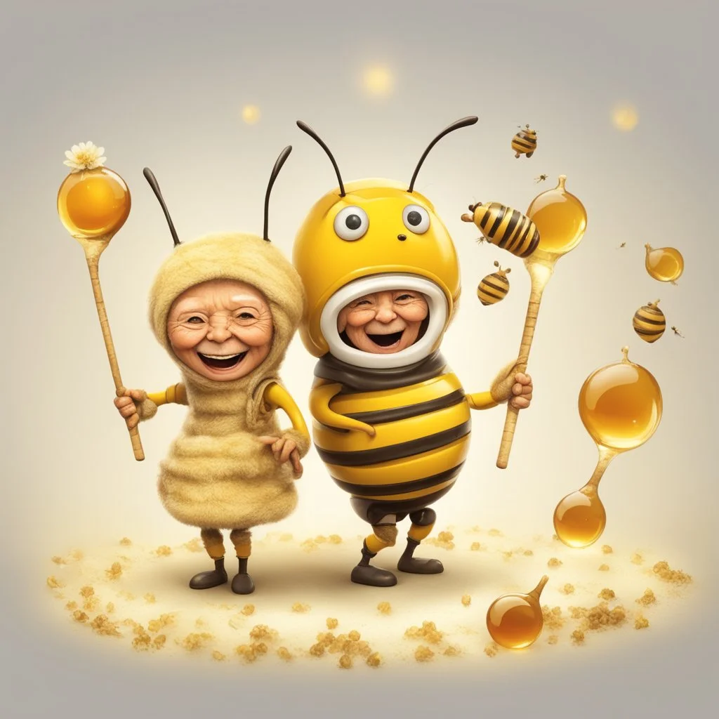 Happiness grandma and grandpa are healthy in a planet of honey stingless bee, realistic