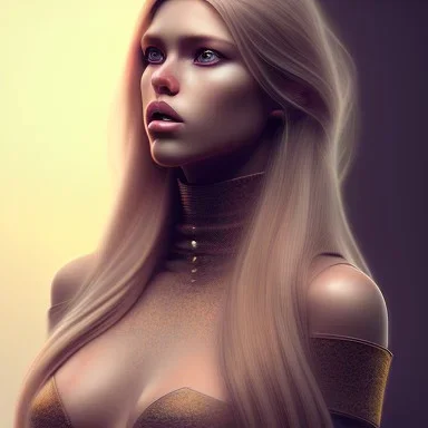 Female, long blond hair, high lights, rusted, diffuse lighting,polished, intricate,highly detailed, illustration