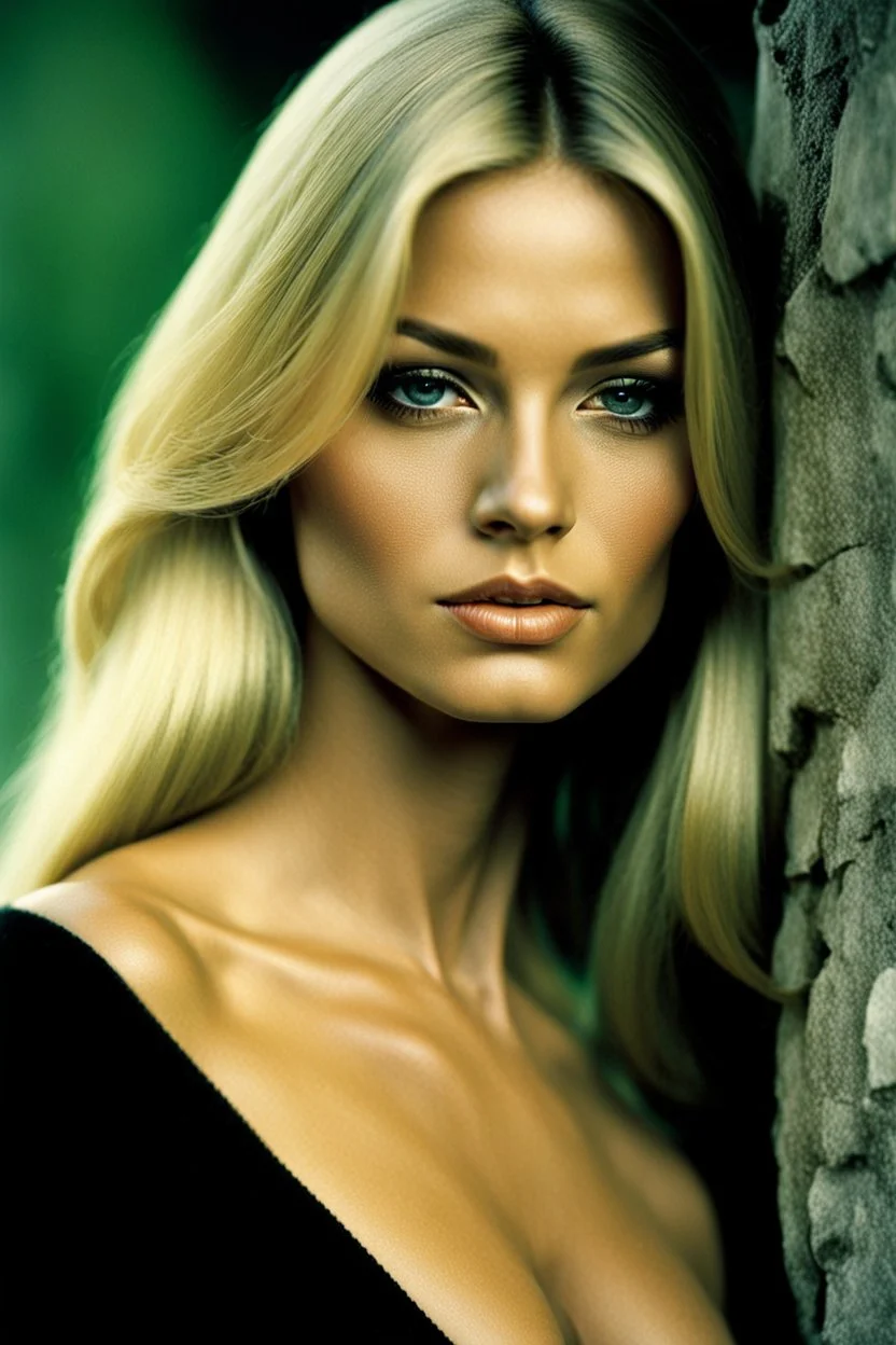 1972: portrait, beauty nude female supermodel, longer blonde hair, beautiful face, beautiful skin, realistic analog photography, middle parting, beautiful like a supermodel from the sixties, beautiful rounder face