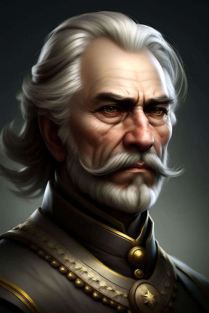 Portrait of an mid-old general of a fantasy army, salt and pepper hair