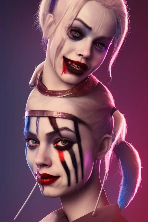 Harley Quinn, high delicate defined details, beautiful, atmospheric, matte, 3 d 8 k octane rendered, sharp focus, illustration, high detail, ultra realistic, highly saturated colors