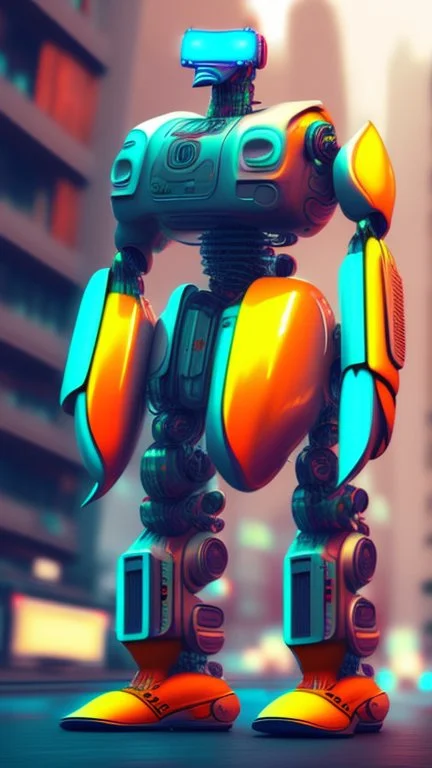 CHICKEN robot, sci-fi, cyberpunk, full body, ultra realistic, virtual reality, cyberpunk city and colors