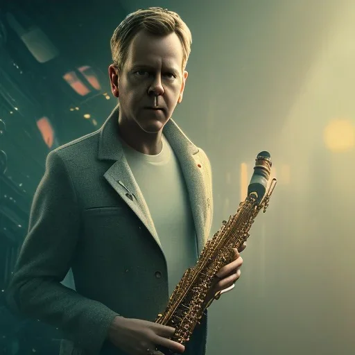 man playing saxophone, blade runner, kiefer sutherland, sebastian vettel, low key lighting, volumetric light, digital art, highly detailed, fine detail, intricate, ornate, complex, octane render, unreal engine, photorealistic