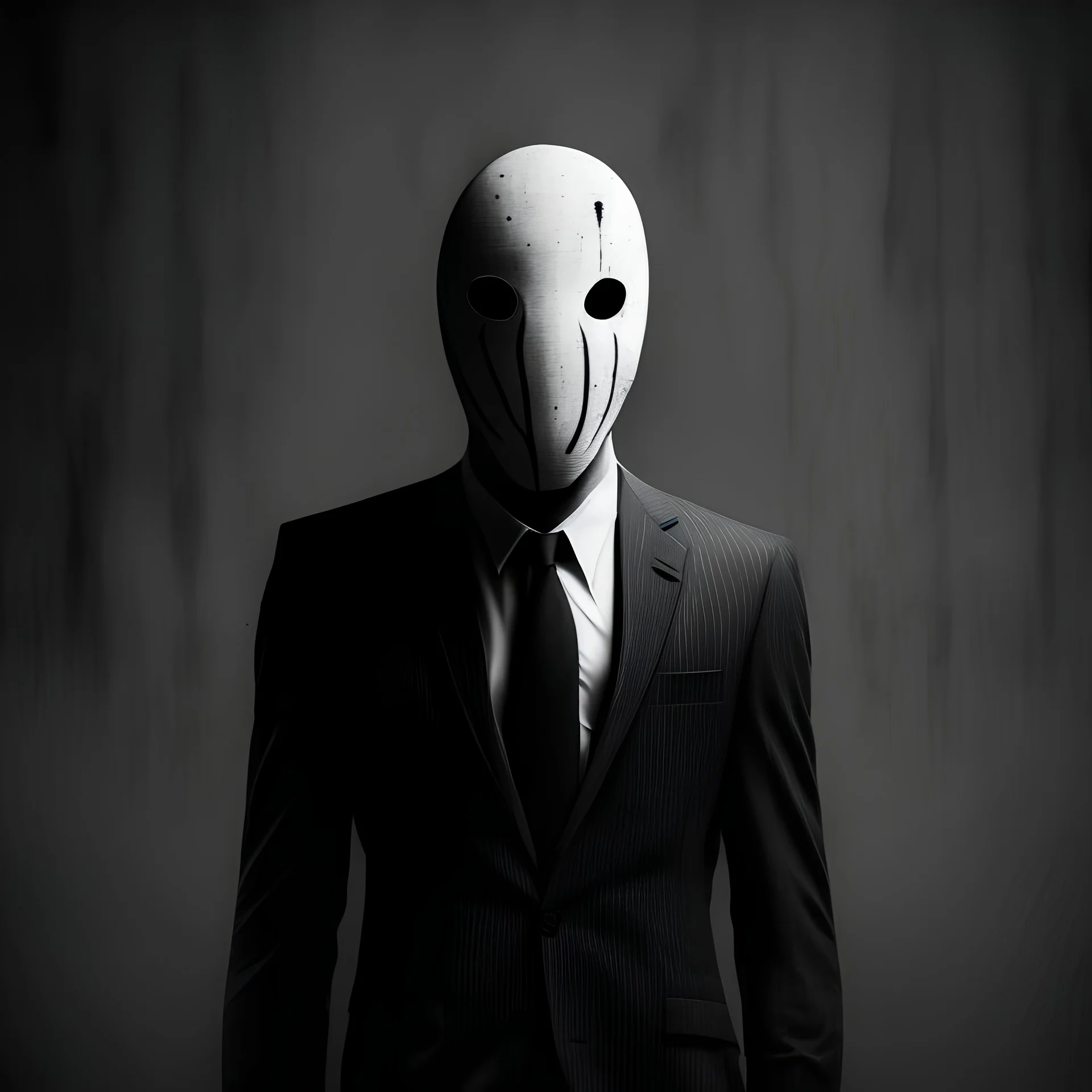 a scary figure wearing a suit and tie with no face