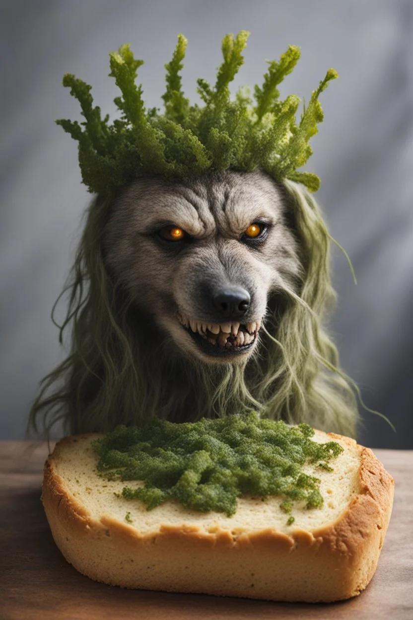 self aware werewolf bread with sea weed crown