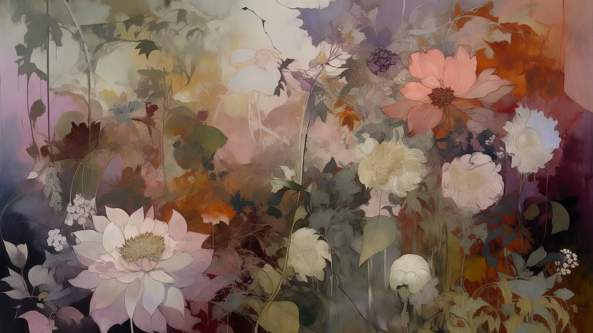 pintura_floral_liminal → pintura al temple → umbral arquitectónico → estética liminal → lenguaje visual de planos superpuestos → temple opaco → composición bipartita → luz oblicua → paleta gris cálido y violeta tenue → atmósfera suspendida → cromatismo neutro → abstracción media → detalle fino en pétalos → textura calcárea → lenguaje fotográfico de doble exposición → narrativa de transición.