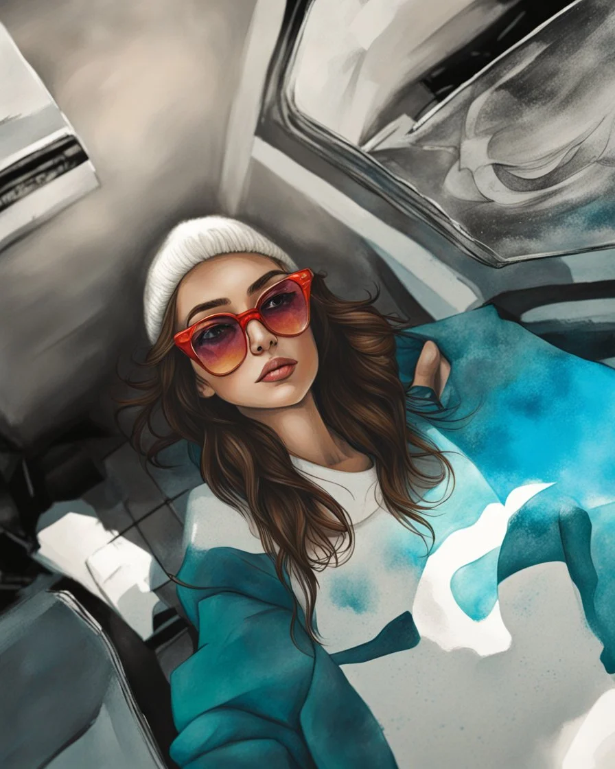 draw a portrait of a girl with sunglass